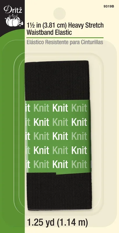 1-1/2″ Heavy Stretch Waistband Elastic, Black, 1-1/4 yd
