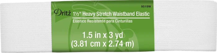 1-1/2″ Heavy Stretch Waistband Elastic, White, 3 yd