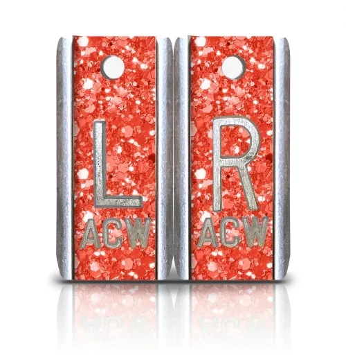 1 1/2″ Height Aluminum Elite Style Lead X-ray Markers, Orange Glitter Color