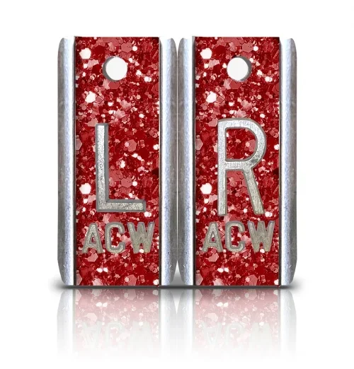1 1/2″ Height Aluminum Elite Style Lead X-ray Markers, Red Glitter Color