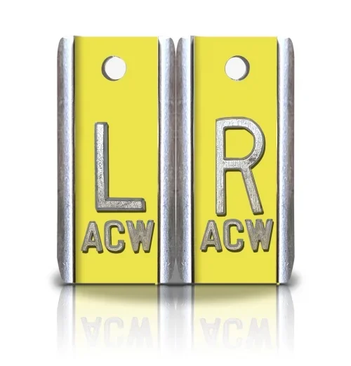 1 1/2″ Height Aluminum Elite Style Lead Xray Markers, Brimstone Yellow Solid Color