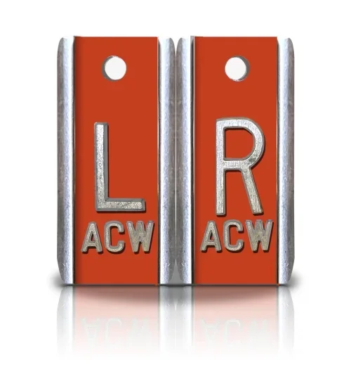 1 1/2″ Height Aluminum Elite Style Lead Xray Markers, Red Orange Color