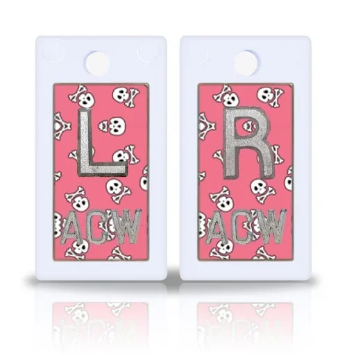 1 5/8″ Height Plastic Backing Lead X-Ray Markers, Pink Skull Bones Design