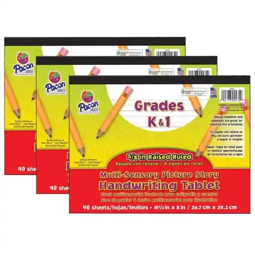10 1/2″ X 8″ Multi-Sensory Raised 5/8″ X 5/16″ X 5/16″ Picture Story Ruled Long Tablets Pack Of 3