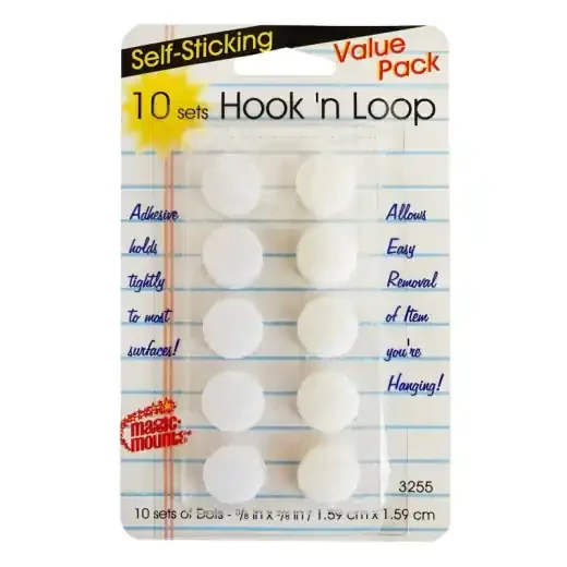 10Ct White Hook And Loop Dots
