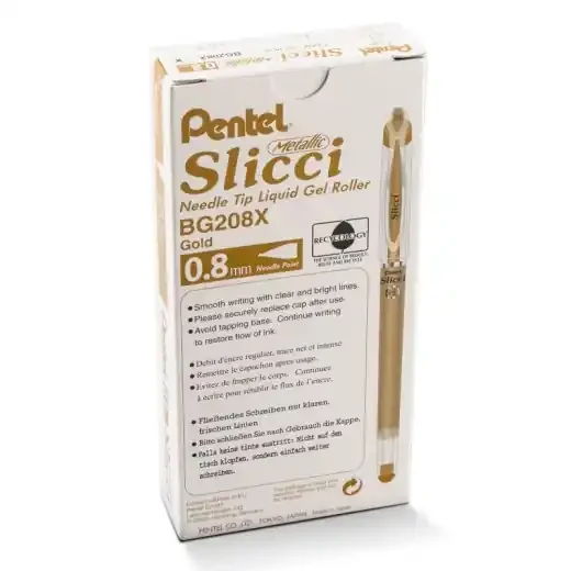 12Ct Slicci Gold 0.8Mm Gel Pen Metallic Needle Tip