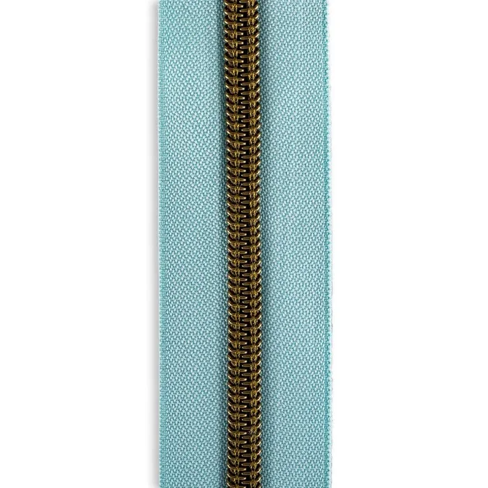 #3 Antique Brass Metallic Nylon Coil Continuous Zipper Roll – 3 yds. – Aqua