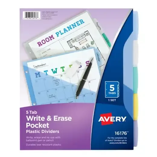 5 Tab Transluce Dividers W/Pockets Write On