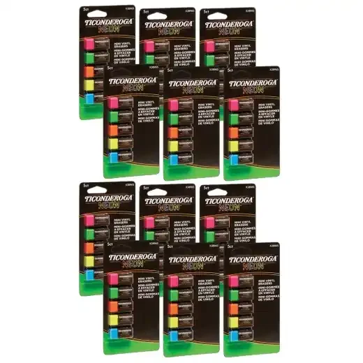 60 Mini Vinyl Erasers In 5 Assorted Neon Colors