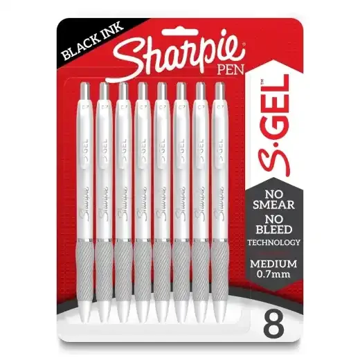 8Ct Sharpie S‑Gel White Fashion Barrel .7Mm Pens