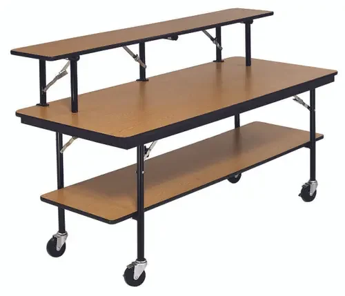 AmTab Three Level Mobile Buffet Table with Plywood Core