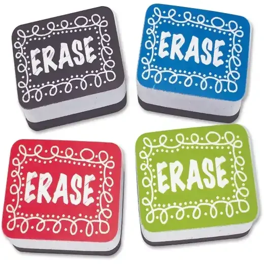 Ashley Chalk Design Mini Whiteboard Erasers, 2″ x 1.25″, Multicolor, Pack Of 10