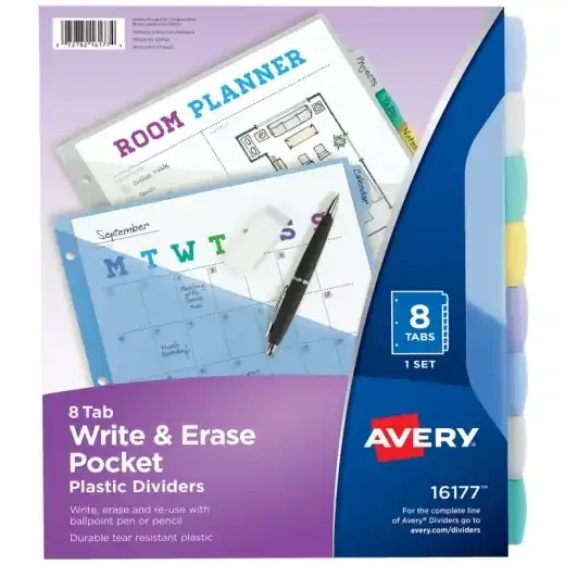 Avery 8 Tab Translucent Dividers W/Pockets Write On