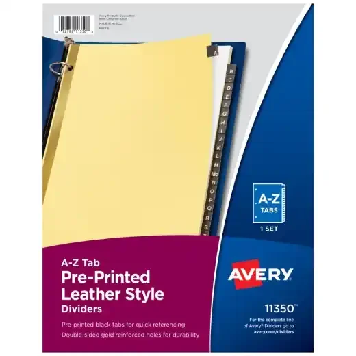 Avery A-Z Dividers For 3 Ring Binders – Pre-Printed Black Leatherette Tabs
