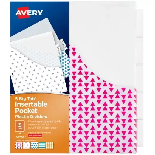 Avery Big Tab Insertable Plastic Dividers With Pockets, 9 1/4″ X 11 1/8″, 5-Tab, Multicolor, 1 Set