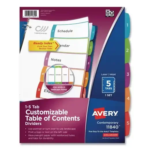 Avery Customizable TOC Ready Index Multicolor Tab Dividers