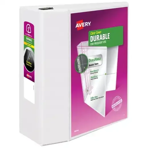 Avery Durable View 3-Ring Binder, 5″ D-Rings, White