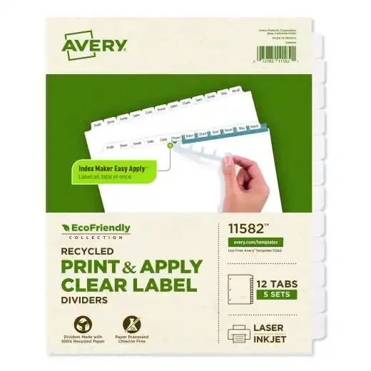 Avery Index Maker Ecofriendly Print and Apply Clear Label Dividers with White Tabs