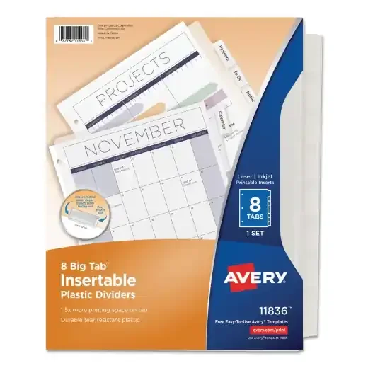 Avery Insertable Big Tab Plastic Dividers, 8-Tab, 11 X 8.5, Clear, 1 Set