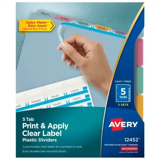 Avery Print & Apply Clear Label Translucent Plastic Dividers with Index Maker