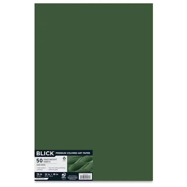 Blick Premium Colored Art Paper – 12″ x 18″, Dark Green, 50 Sheets
