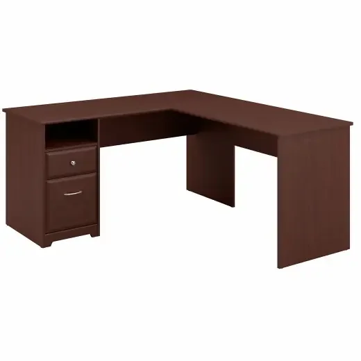 Bush Furniture Cabot 60W L Shaped Computer Desk With Drawers In Harvest Cherry