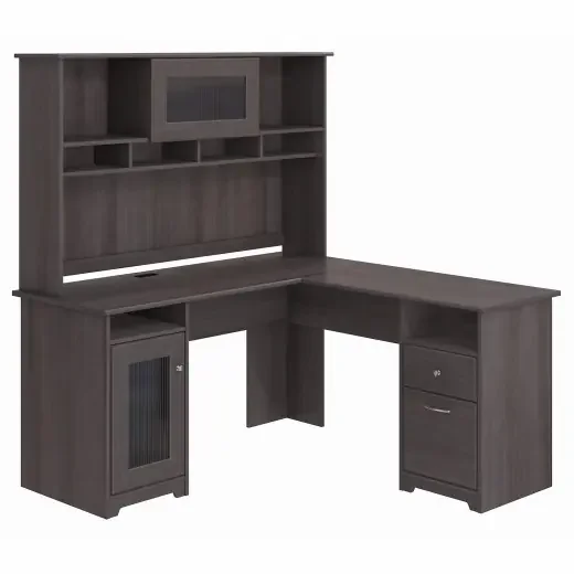 Bush Furniture Cabot 60W L Shaped Computer Desk With Hutch In Heather ...