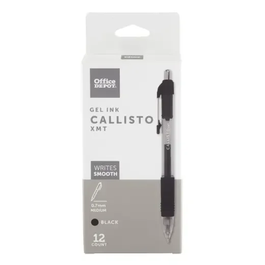 Callisto Retractable Gel Ink Pens, Medium Point, 0.7 Mm, Transparent Black Barrel, Black Ink, Pack Of 12 Pens