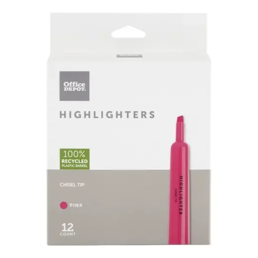 Chisel-Tip Highlighter, 100% Recycled Plastic Barrel, Fluorescent Pink, Pack Of 12