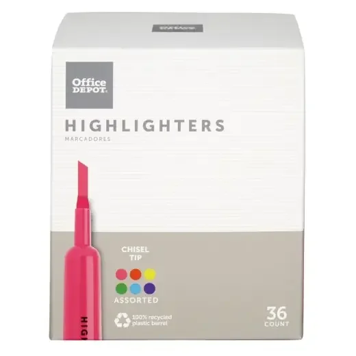 Chisel-Tip Highlighters – 100% Recycled Plastic Barrel, Assorted Fluorescent Colors, Pack Of 36