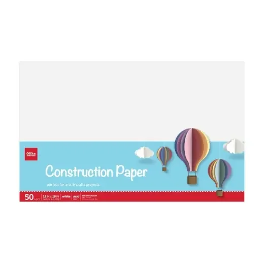 Construction Paper, 12″ x 18″, 100% Recycled, Stone White, Pack Of 50 Sheets