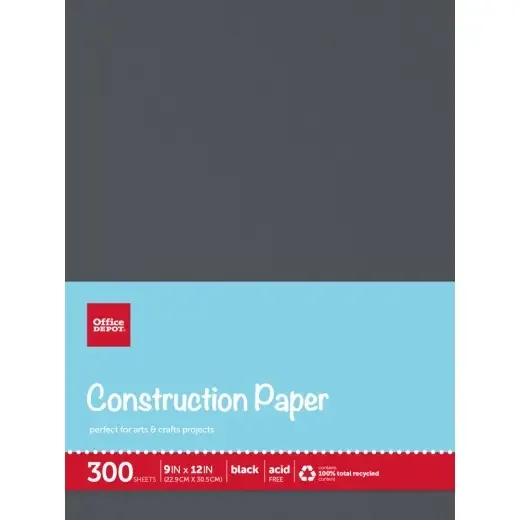Construction Paper, 9″ X 12″, 100% Recycled, Black, Pack Of 300 Sheets