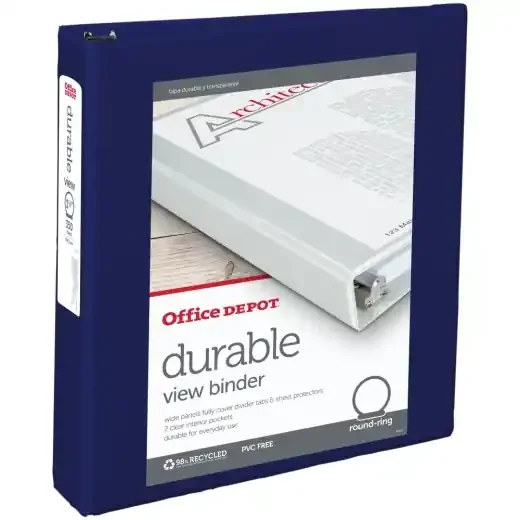 Durable View 3-Ring Binder, 1 1/2″ Round Rings, Blue