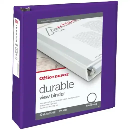 Durable View 3-Ring Binder, 2″ Round Rings, Purple