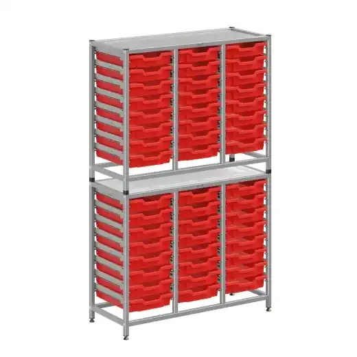 Dynamis Combo Cart Set 20 Silver (44) with Feet 48 Shallow 3 inch Deep Flame Red (09) Trays