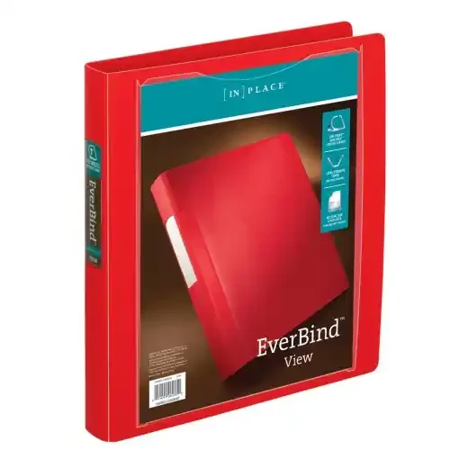Everbind View 3-Ring Binder, 1″ D-Rings, Red