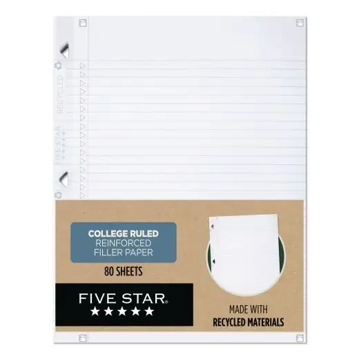 Five Star Reinforced Filler Paper Plus Study App, 3-Hole, 8.5 X 11, College Rule, 80/Pack