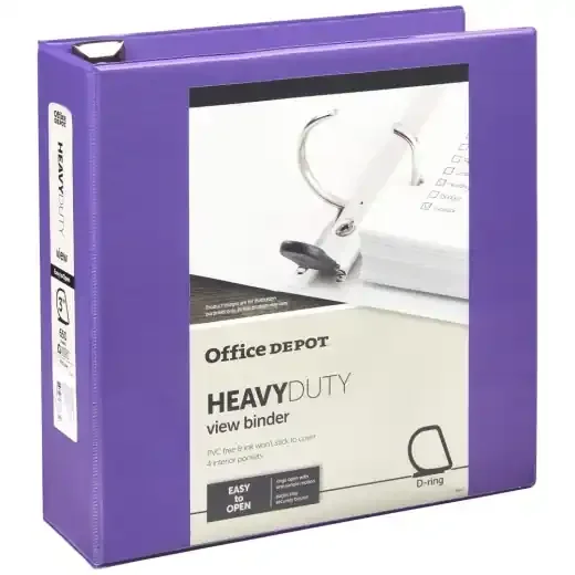 Heavy-Duty View 3-Ring Binder, 3″ D-Rings, Purple