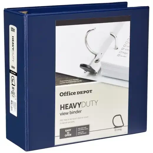 Heavy-Duty View 3-Ring Binder, 4″ D-Rings, 54% Recycled, Navy