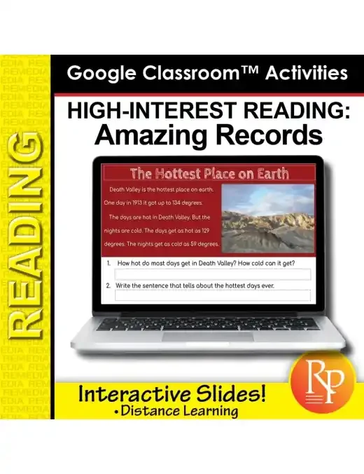 High Interest / Low Vocabulary Reading About Amazing Records! Google Classroom Version