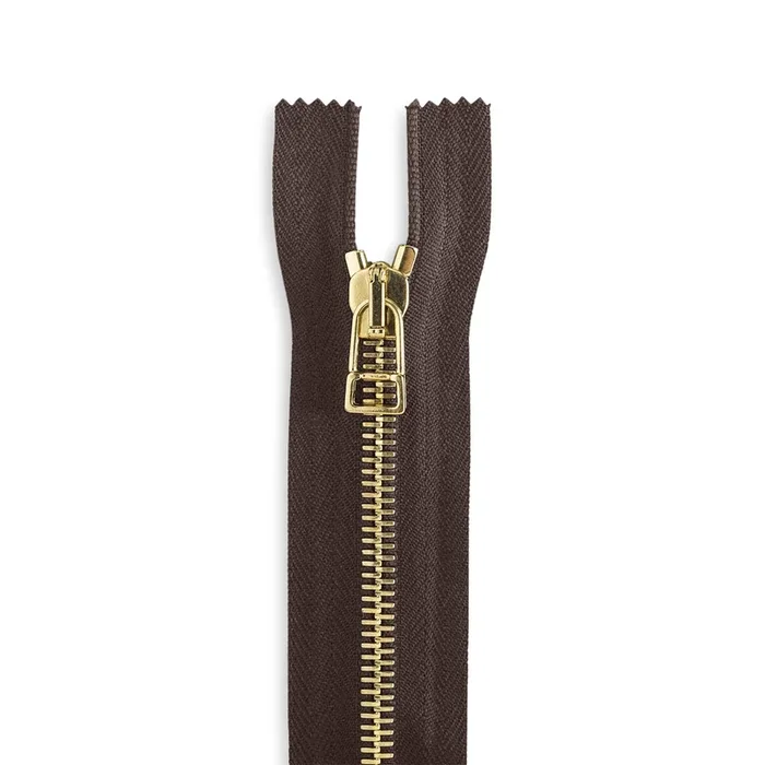 Italian Made High-Quality Finish #5 10″ Brass Open Pull Bag Zipper – Dark Brown