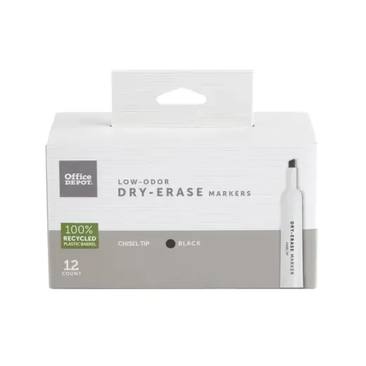 Low-Odor Dry-Erase Markers, Chisel Point, 100% Recycled Plastic Barrel, Black, Pack Of 12
