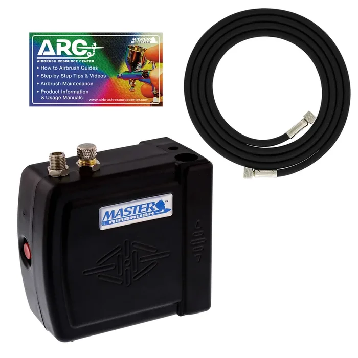 Master Model C16-B – Black Mini Airbrush Air Compressor with 6 Foot Braided Air Hose with 1/8 in. Ends