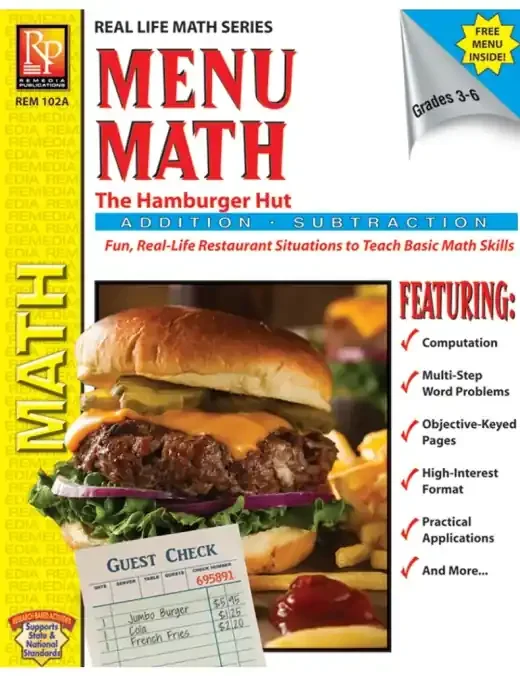 Menu Math The Hamburger Hut (+, -)