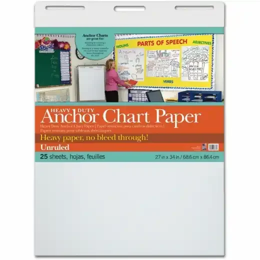 Pacon Heavy-Duty Anchor Chart Paper – 27″ x 34″ White, 25 Sheets Per Pack