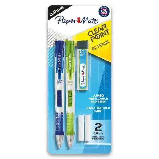 Paper Mate Clearpoint Mechanical Pencil Starter Set, 0.9Mm, 2 Lead, Assorted Barrel Colors, Pack Of 2