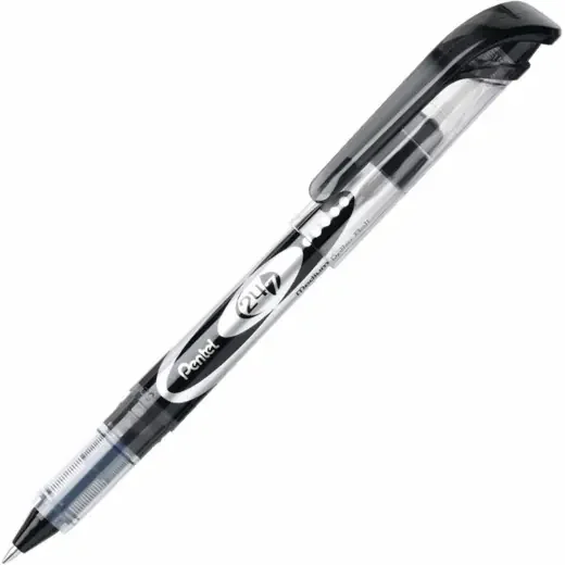 Pentel 24/7 Rollerball Pens, Medium Point, 0.7 Mm, Black Barrel, Black Ink, Pack Of 12 Pens