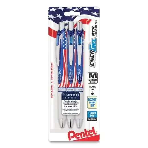 Pentel Energel Rtx Stars And Stripes Gel Pen, Retractable, Medium 0.7 Mm, Black Ink