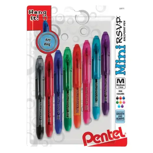 Pentel R.S.V.P. Mini Ballpoint Pens, Medium Point, 1.0 Mm, Assorted Colors, Pack Of 8