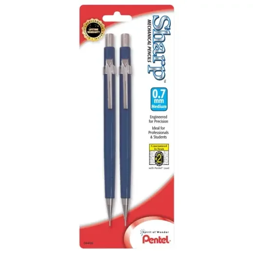 Pentel Sharp Mechanical Pencil, 0.7Mm, 2 Lead, Blue Barrel, Pack Of 2